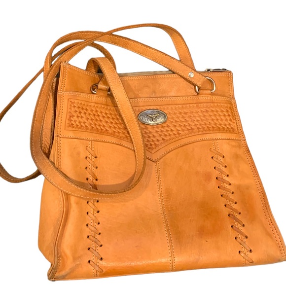 Vintage Light Brown Leather Bag with Longhorn Silver Piece - Picture 2 of 6